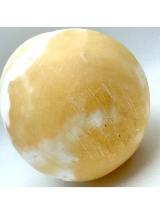 80s MCM Alabaster Stone Candle Holder Yellow-White Swirl Pattern Rounded 5" - Picture 6 of 8